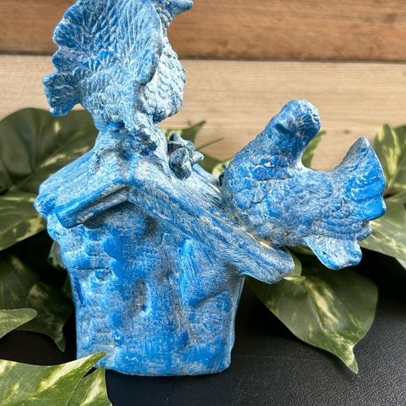 Upcycled  Bird Ceramic Bank Shelf‎ Sitter Spring Country Cottage Blue 6 X 6 - Picture 6 of 15